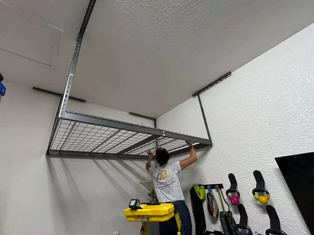 Ceiling storage rack with powder-coated steel finish - Naples FL installation