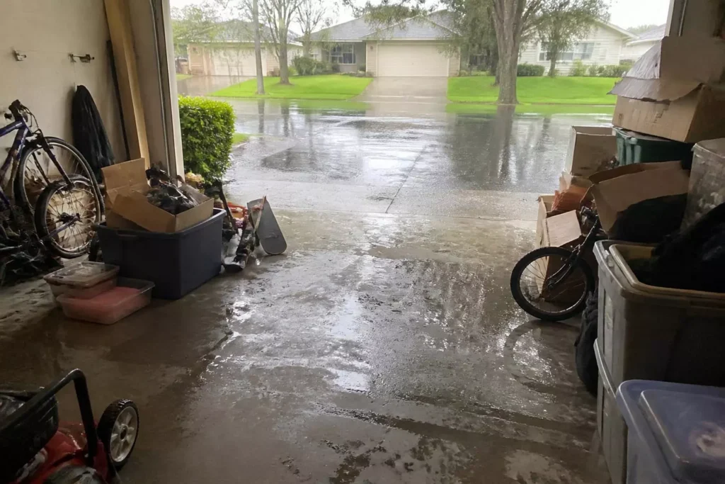 Cluttered garage floor at risk of flooding in Southwest Florida